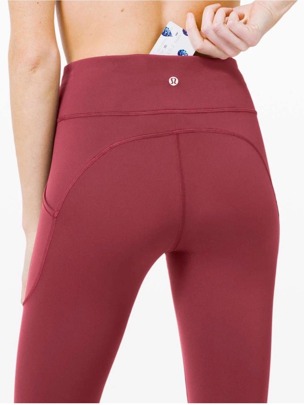 Lululemon High Rise Leggings Rust Red 25” Size 8 Side Pocket Athleisure
